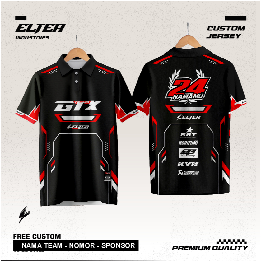 ELTER industries  Jersey Racing Custom Nama team / Baju Motocross / Berkerah Printing / Kaos Supermo