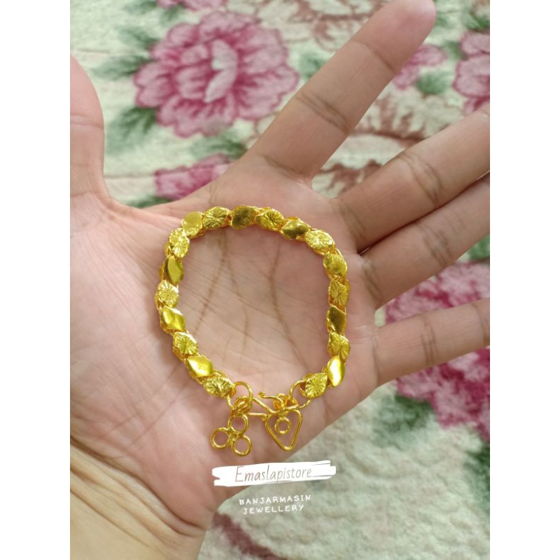 Gelang Jumbo Rantai Daun Ukir Lapis Emas 999 Banjar