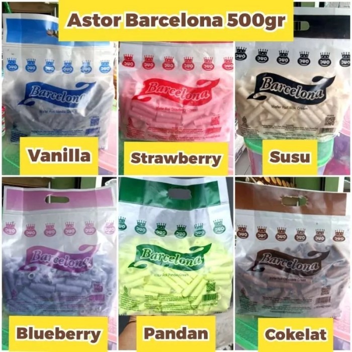 

Barcelona Astor Mini / Astor Warna Warni Mini / Wafer Roll Cream 500gram Semua Rasa All Varian (1 Dus isi 4 Kemasan)