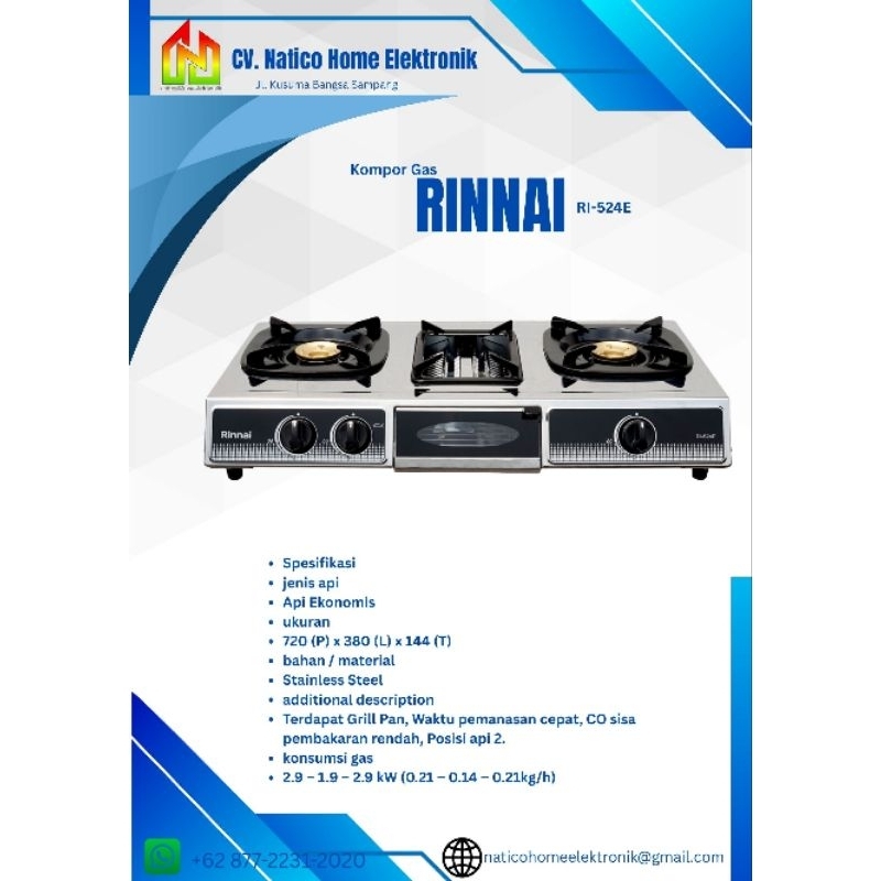 RINNAI RI-524E/Kompor Rinnai 2 Tungku pemanggang atas meja
