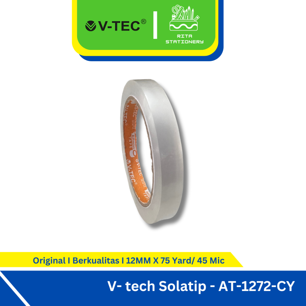 

V-tec isolasi Solatip Kecil Tape Bening 12mm x 72Yard x 45 MikronAT 1272 CY - Satuan