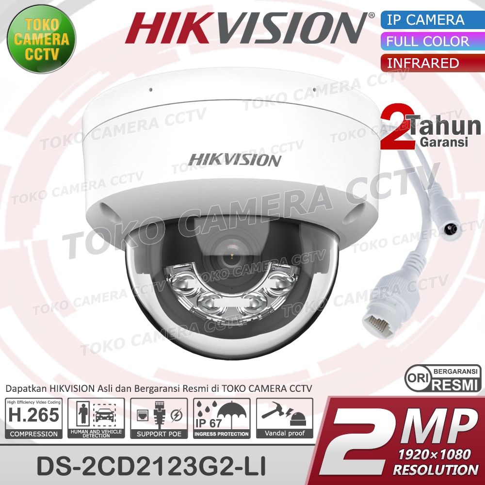 HIKVISION DS-2CD2123G2-LI 2MP KAMERA CCTV IP CAMERA POE ACUSENSE DOME SMART LIGHT