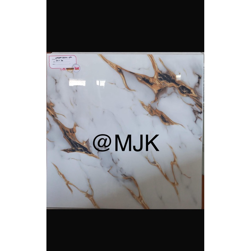 Granit 60x60 Kilap IKAD Helios White Motif Putih Corak Emas Mewah Elegan