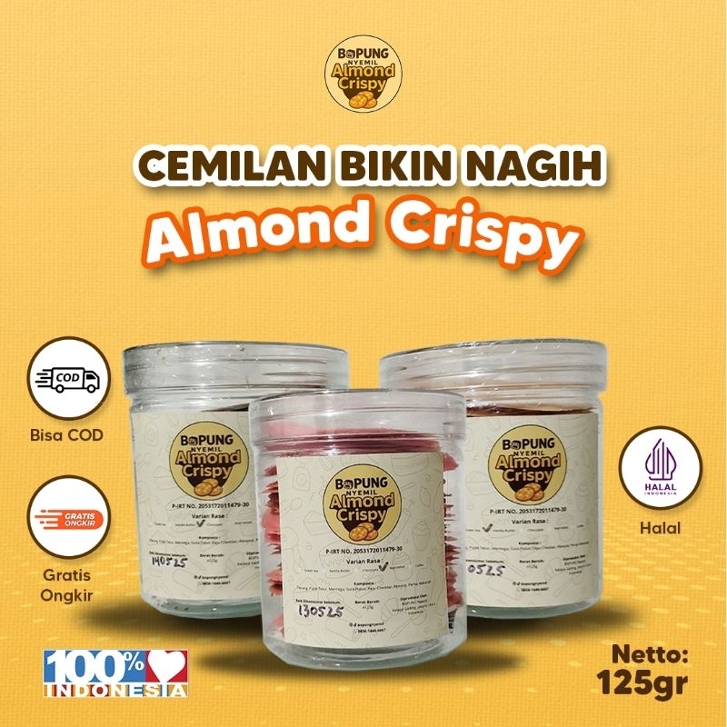 

BOPUNG Nyemil - Almond Crispy Cheese 200Gr Menggunakan 100% PREMIUM BUTTER & PUTIH TELUR OMEGA Snack Renyah Jajanan Sehat Oleh Oleh Khas Nusantara Camilan Cemilan Kue Kering