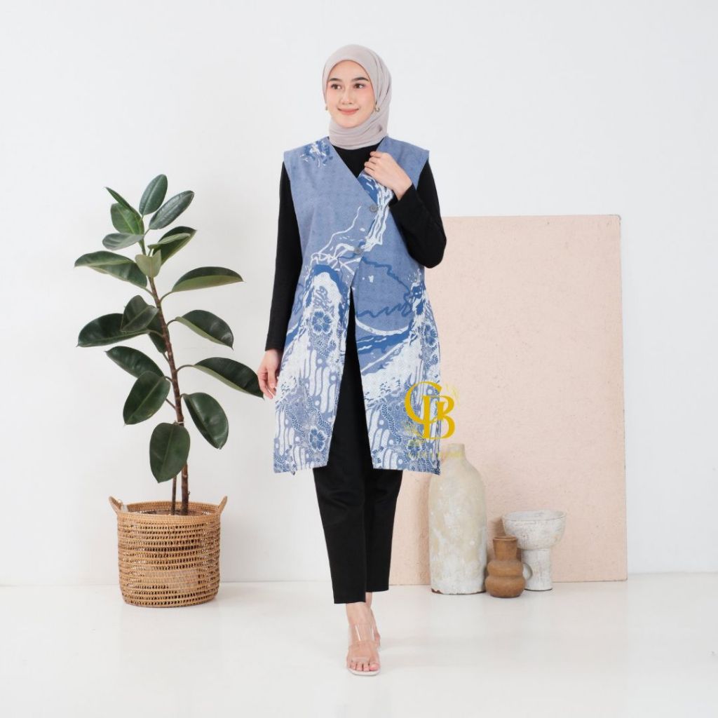 Long Cardi Batik Atasan Wanita Modern Outer Panjang Tanpa Lengan