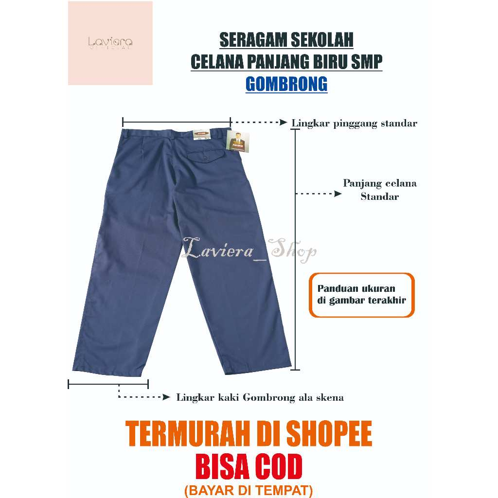 CELANA PANJANG GOMBRONG ALA SKENA OSIS BIRU SMP BAHAN DRILL PREMIUM