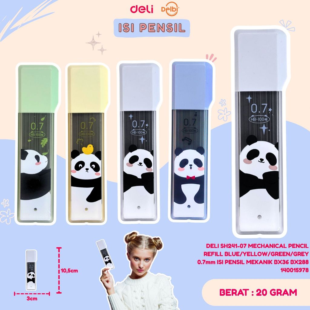 

DELI SH241-07 MECHANICAL PENCIL REFILL BLUE/YELLOW/GREEN/GREY 0.7mm ISI PENSIL MEKANIK