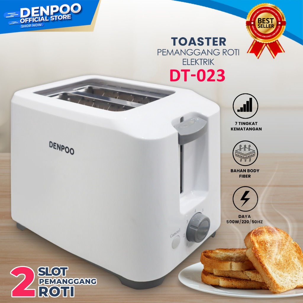 Pemanggang Roti Denpoo DT-123D Stainless Steel Putih 2 Slot
