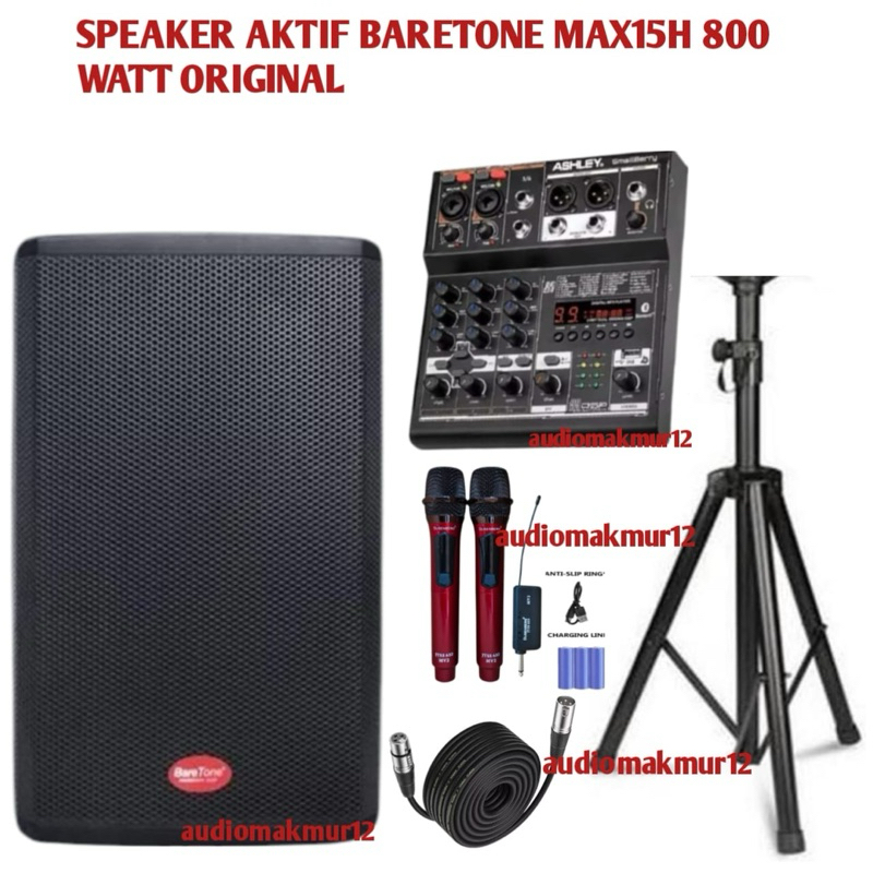 Speaker Aktif Baretone MAX15h 800 Watt Original Komplit Mixer Ashley 4 Channel Versi Reverb dsp99 Or