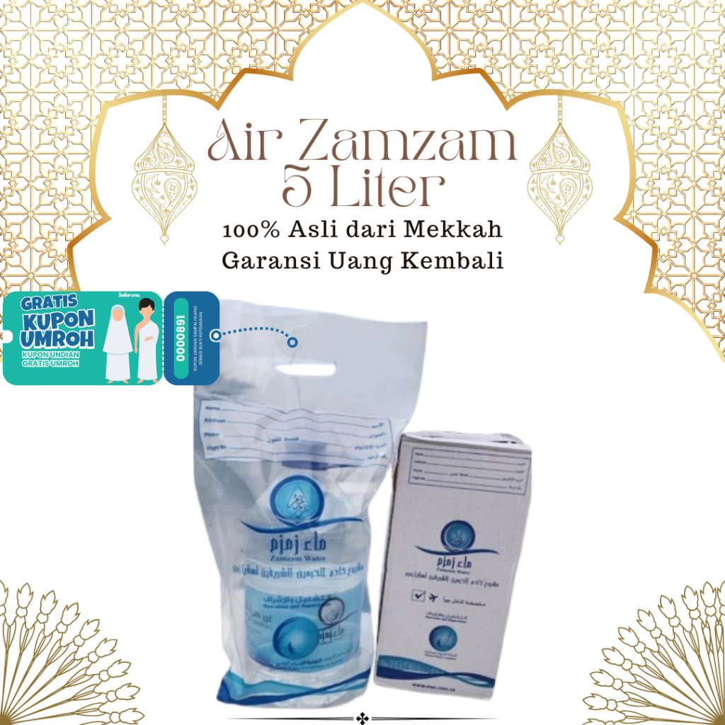 

Air Zam Zam Kemasan Galon 5 Liter Dengan Box/Zam Zam Asli Tanpa Campuran