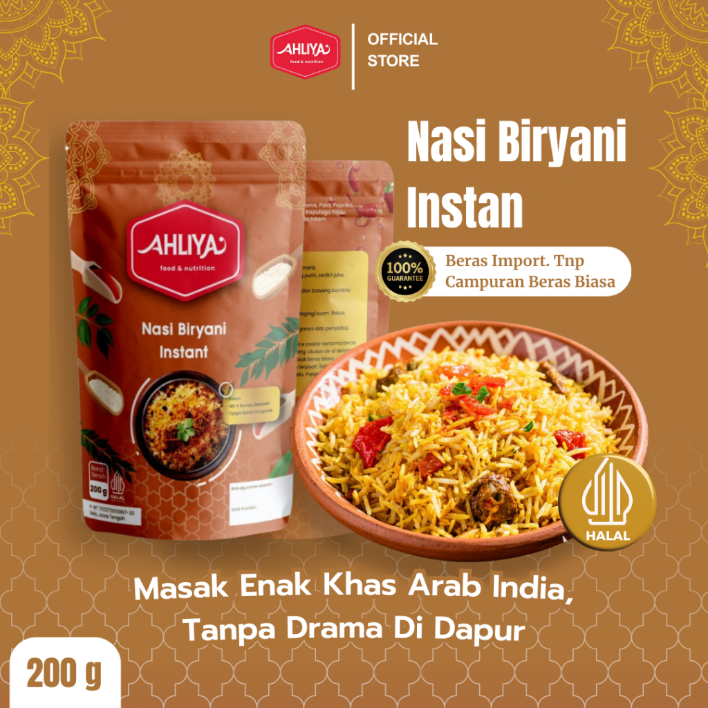 

Nasi Briyani Instan Komplit Beras Basmati & Bumbu Lengkap Rasa Khas Timur Tengah AHLIYA