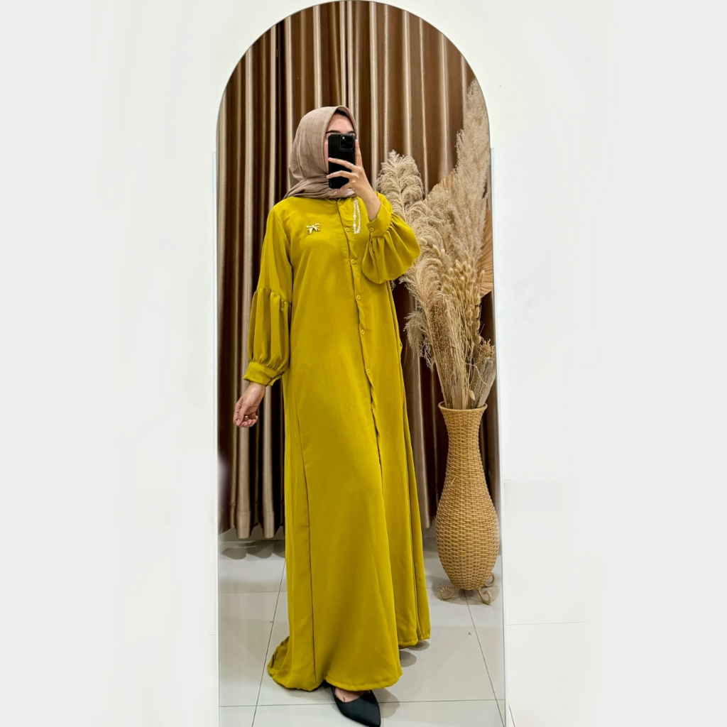 Long Dress Inara Gamis Wanita Full  Kancing Depan Daster Wanita Bahan Crinkle