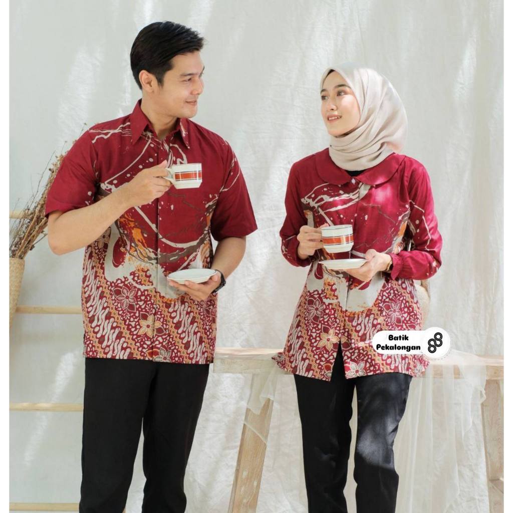 BATIK PEKALONGAN 88 - Couple Chatra Blouse & Hem Batik Bahan Katun Prima Atasan Seragam Kerja NB