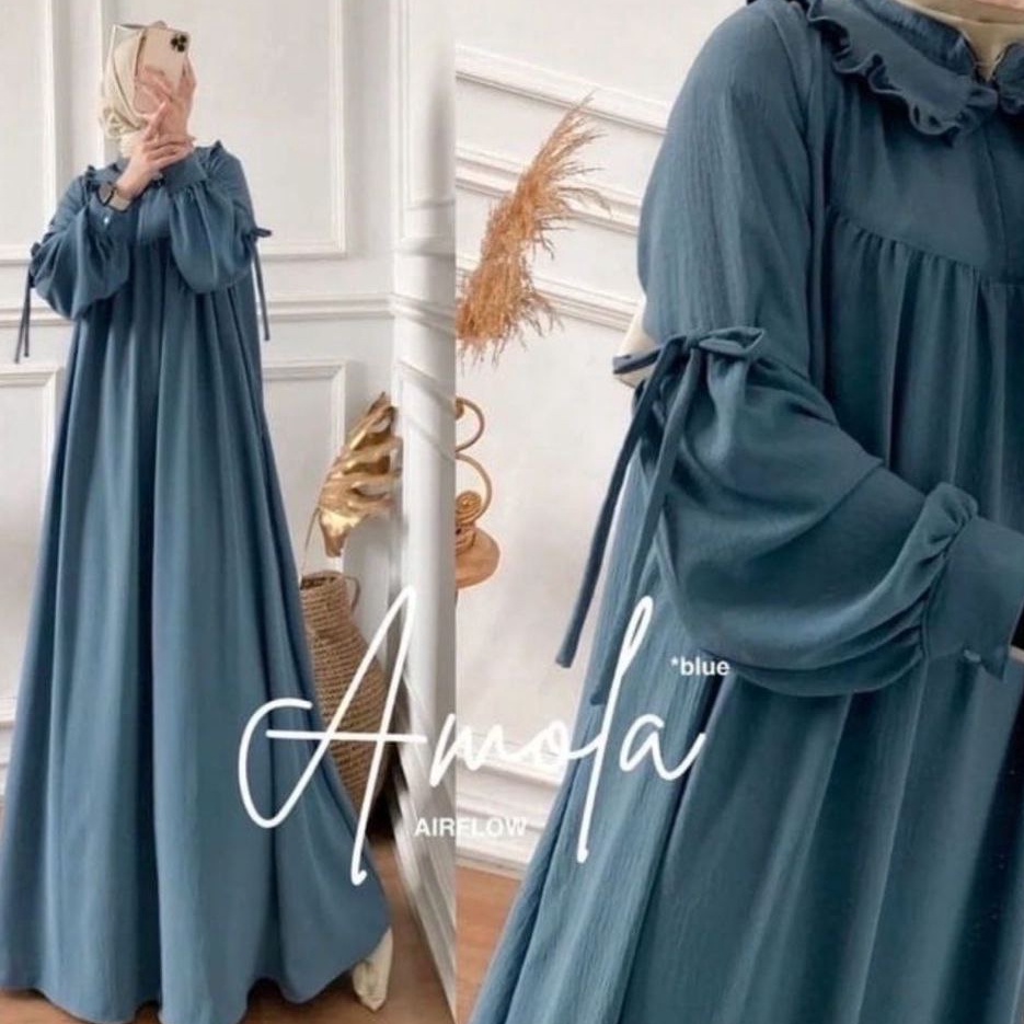 55SALE TERBATAS Amofa Dress Baju Gamis Jumbo Wanita Terbaru Bahan Crinkle Airflow Busui