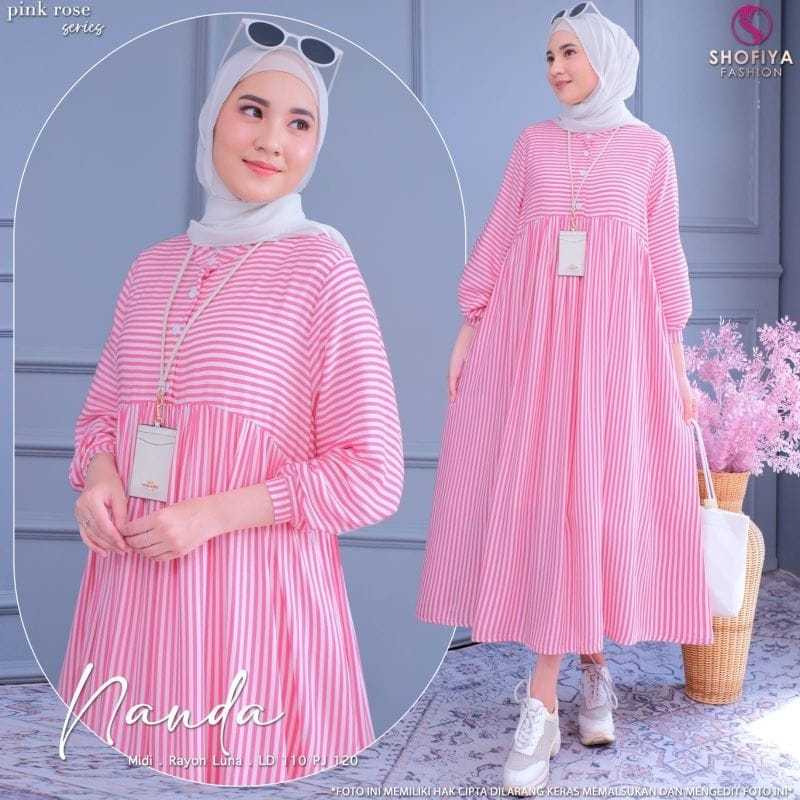 DRESS GAMIS SALUR NANDA DRESS MIDI SALUR IMPORT PREMIUM GAMIS WANITA TERBARU DRESS GAMIS SALUR JUMBO