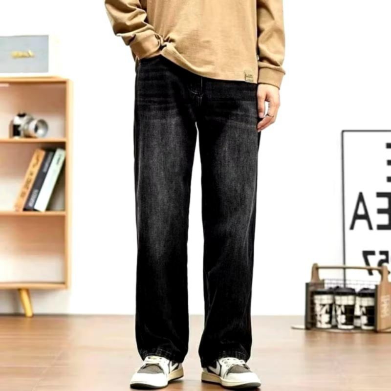 Celana jeans pria panjang wide leg wisker gombrong-celana jeans pria baggy pants