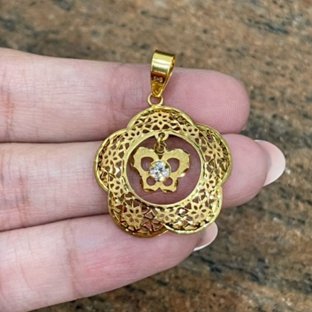 liontin bunga kupu kupu kerawang cantik emas asli kadar 700