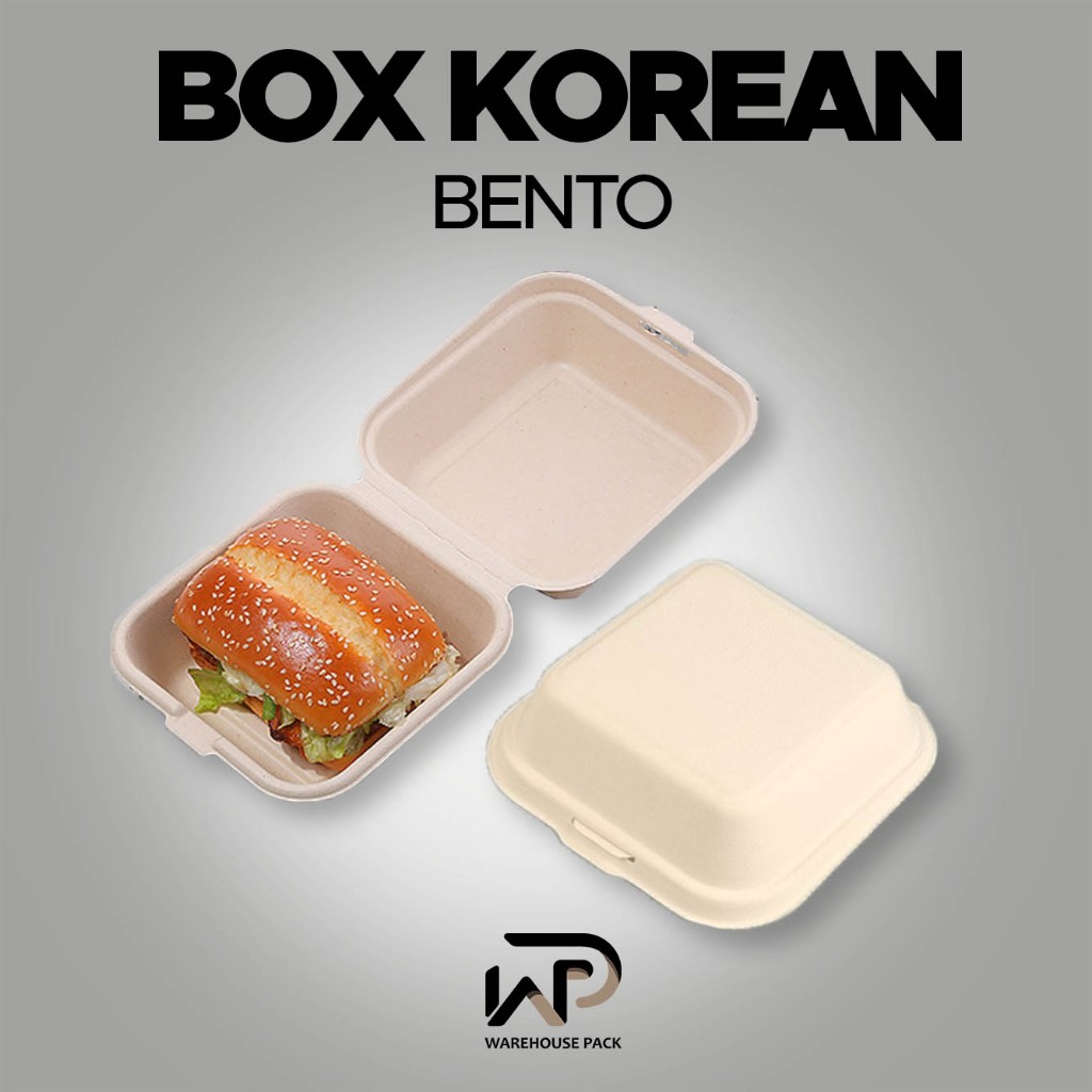 Korean cake lunch box | Bagasse Bento Box | Bagasse Burger Box | Box Burger Clamshell 6 Inch