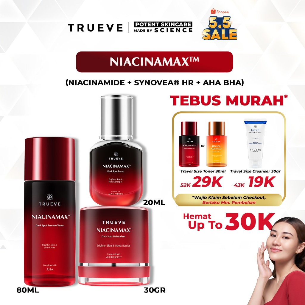 [AALIYAH MASSAID APPROVED - PAKET 3 PCS] TRUEVE Niacinamax™ Dark Spot Serum , Moisturizer , Toner (N