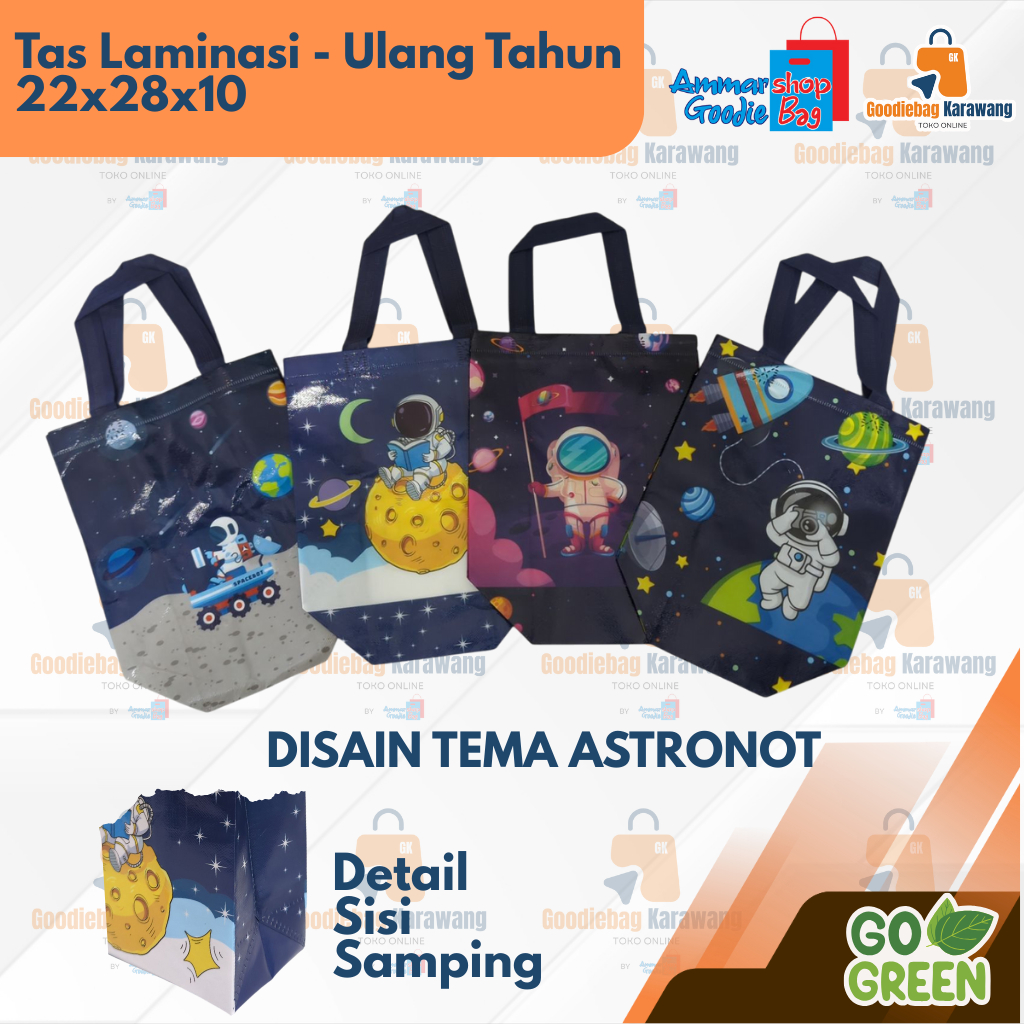 

Tas Goodiebag Spunbond Tipe Handle Laminasi (Licin & Kuat) 22X28X10 cm - Tas kado ulang Tahun Karakter Kuromi Astronot Tas Hampers waterproof Souvenir Ulang tahun