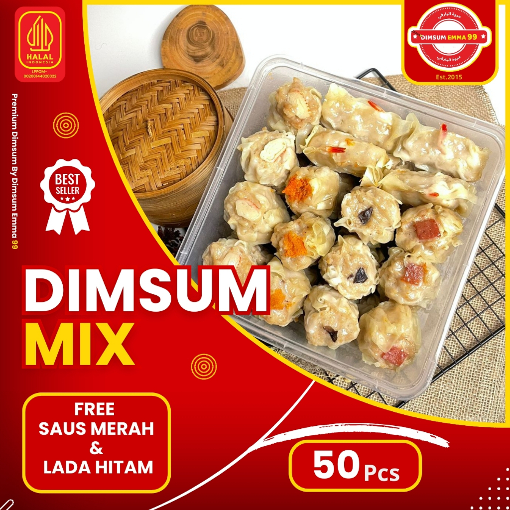 

Dimsum Ayam Premium Frozen isi 50 pcs Mix Toping Free Saos Merah & Lada Hitam Halal & Nikmat