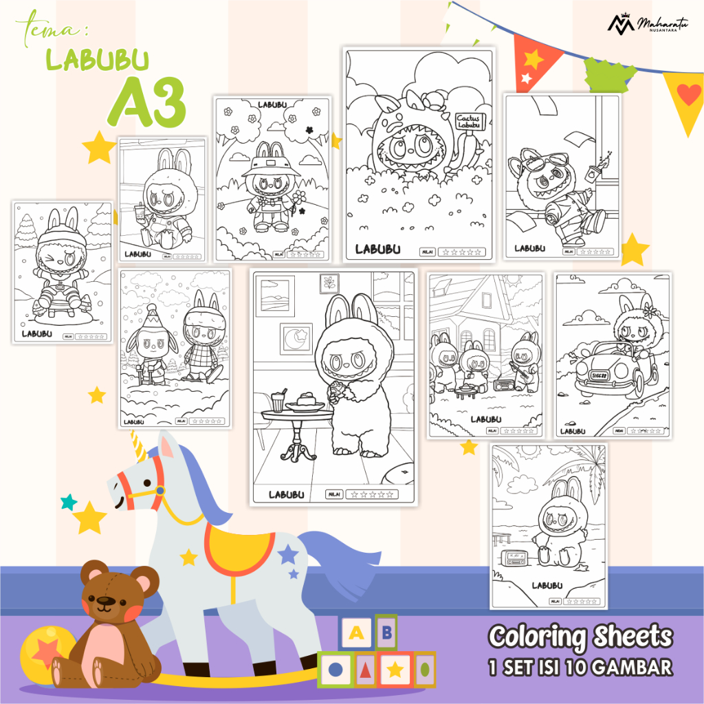 

[LABUBU] KERTAS MEWARNAI UNTUK ANAK - KERTAS BER GAMBAR READY STOCK A3 - COLORING SHEETS