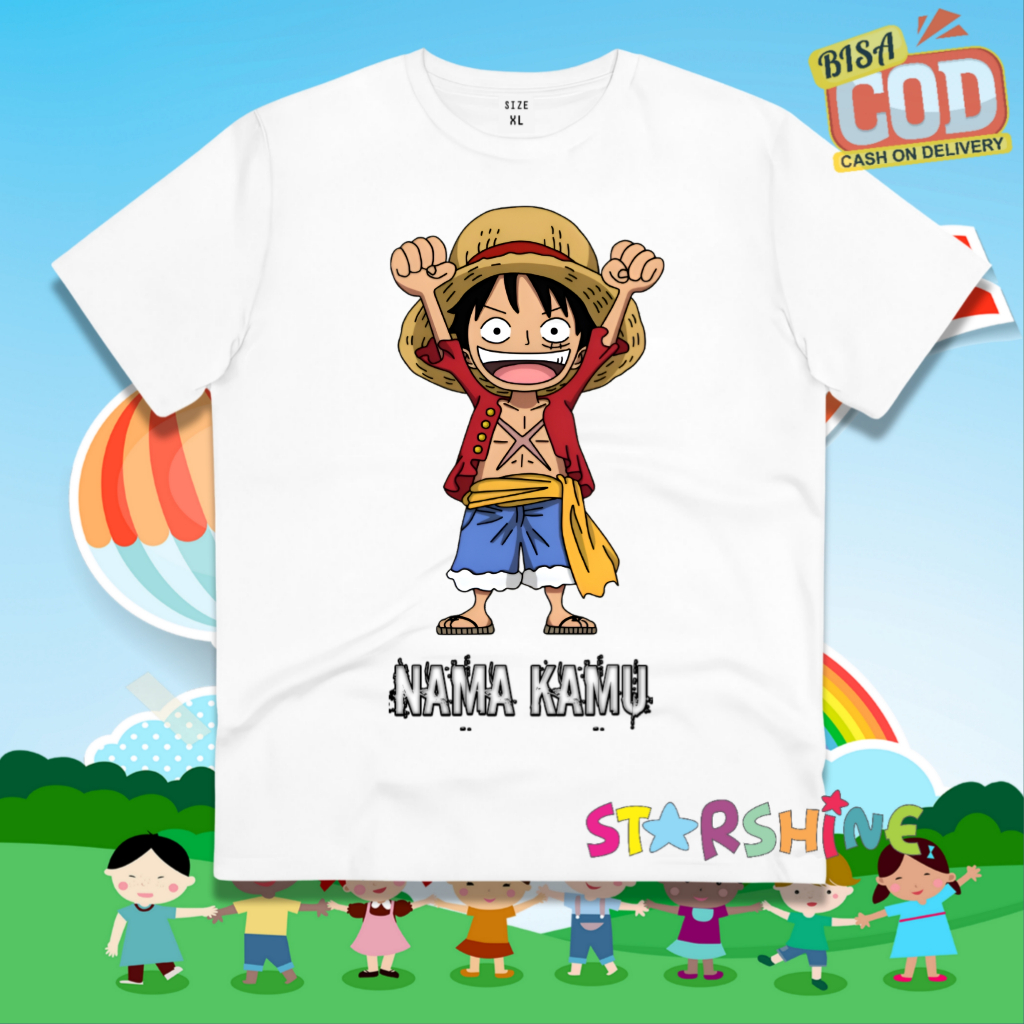 KAOS ANAK LUFFY MUGIWARA TOPI JERAMI GRATIS NAMA