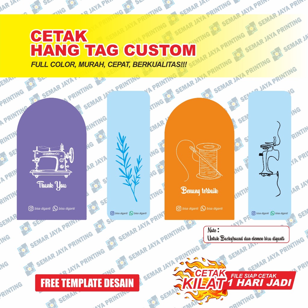 

Cetak Hang Tag 50 PCS Label Baju Custom Bahan Art Karton 4 X 7 CM