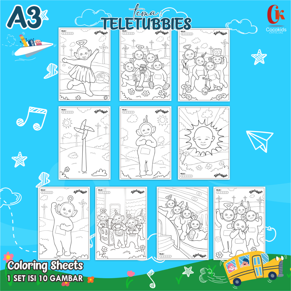 

(TELETUBIES 01) KERTAS MEWARNAI ANAK A3 - COLORING SHEETS SERIES 1 - LEMBAR MEWARNAI ANAK PAUD/TK/SD