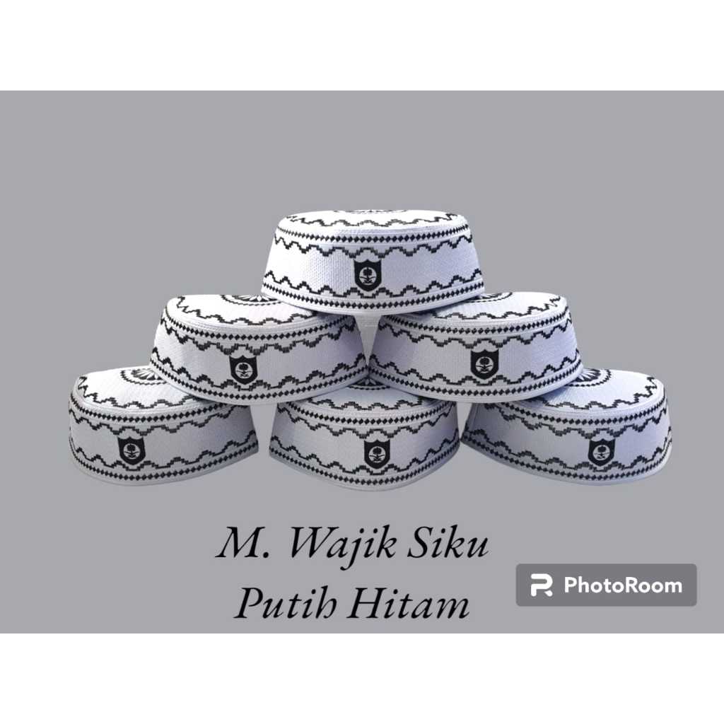 Peci Kopiah Spon Malaysia Wajik SIku Motif Putih List Hitam Anak dan Dewasa Grosir