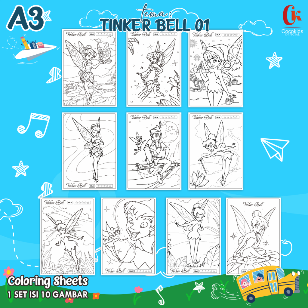 

(TINKER BELL 01) KERTAS MEWARNAI ANAK A3 - COLORING SHEETS SERIES 1 - LEMBAR MEWARNAI ANAK PAUD/TK/SD
