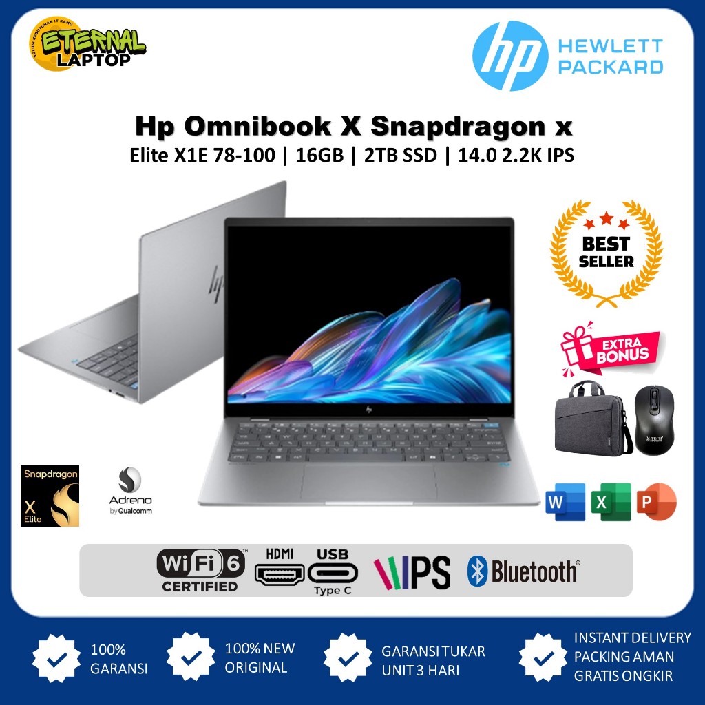 Laptop Editing Hp Omnibook X 14 SNAPDRAGON X ELITE Ram 16gb 2Tb ssd Qualcoom Touchscreen Windows 11