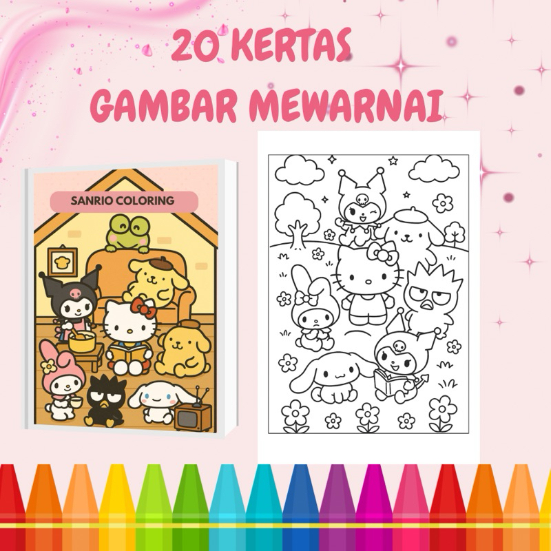 

20 KERTAS GAMBAR MEWARNAI HELLO KITTY/SANRIO/MY MELODY/KUROMI/ UNTUK ANAK