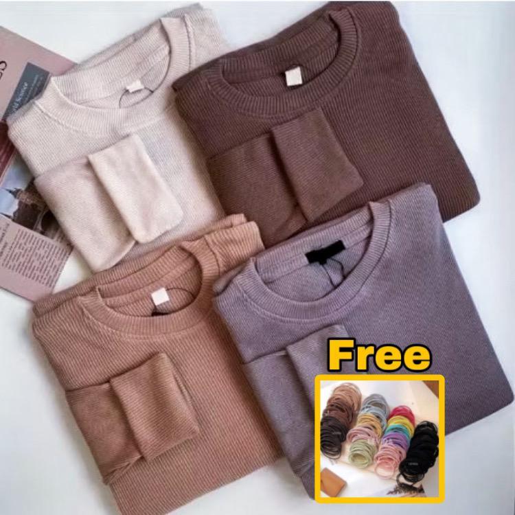 pinasca Oversize Longsleeve Rib XL  Bahan Berkualitas | Kaos Lengan Panjang Wanita Bahan Rib