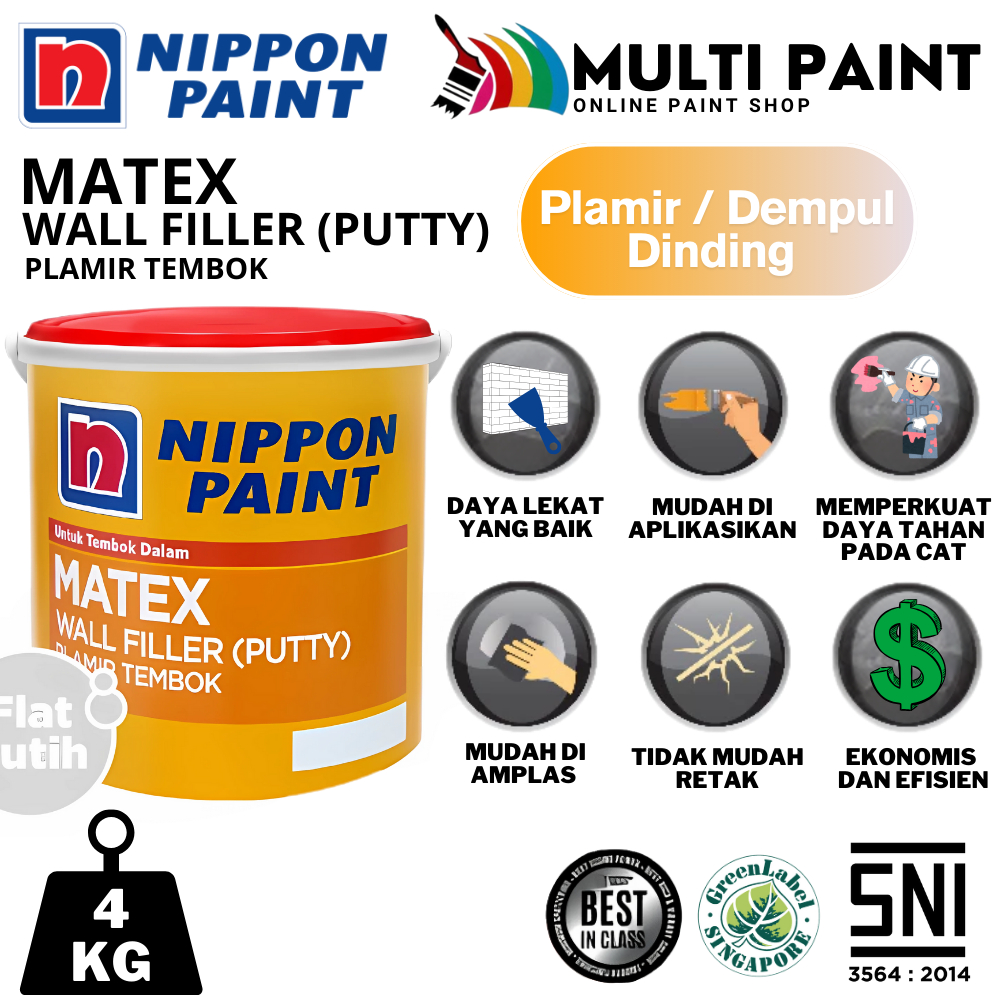 NIPPON PIANT MATEX PUTTY 4KG PLAMIR MATEX PLAMIR TEMBOK DEMPUL MATEX 4 KG DEMPUL TEMBOK NIPPON