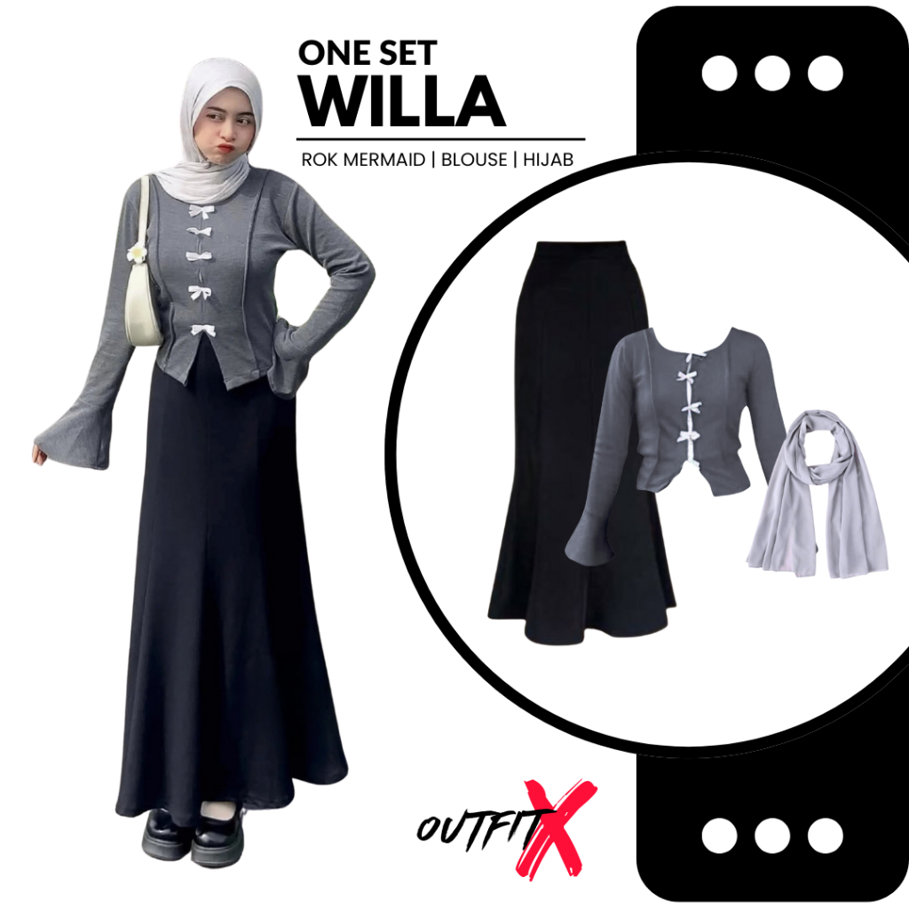 One Set Wanita Korean Style  Outfit Kekinian Outfit Kekinian Blouse Rok Hijab Setelan Remaja WILLA