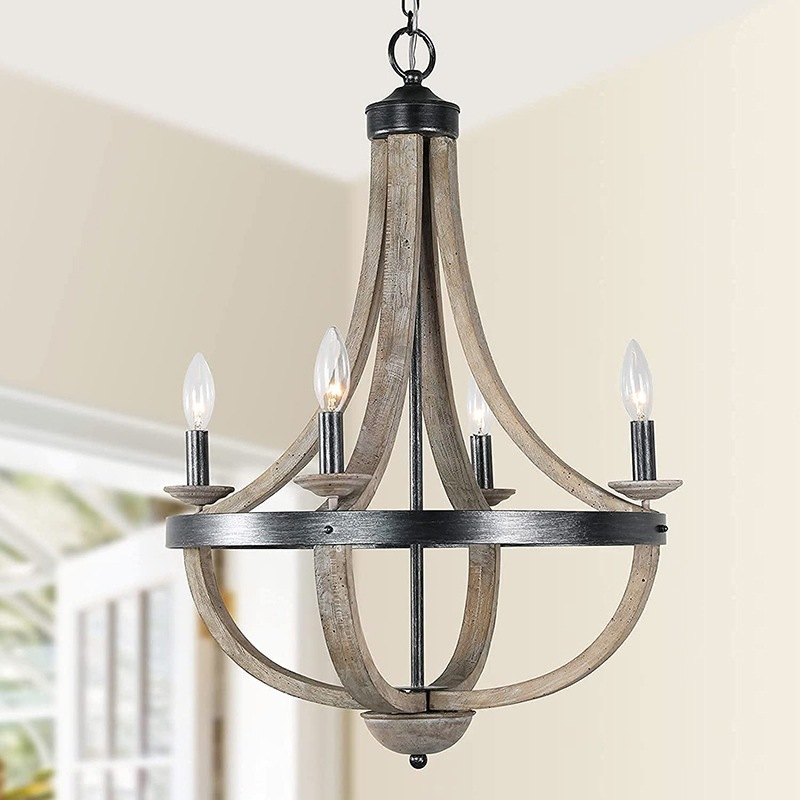Lampu Gantung Dekorasi Rumah Unik/ Retro Wooden Chandelier 72cm 4677