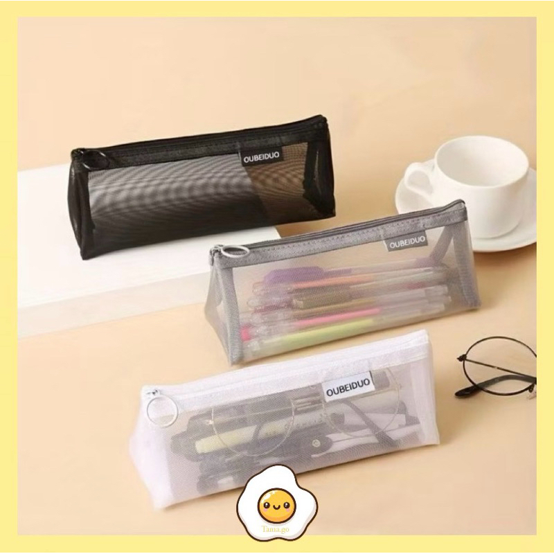 

Kotak pensil jala versi Korea / kotak pensil jala berkapasitas besar transparan sederhana / tas alat tulis