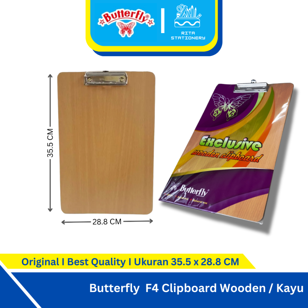 

Butterfly F4 Clipboard Papan Berjalan Dada Ujian Wooden / Kayu Kokoh - Satuan
