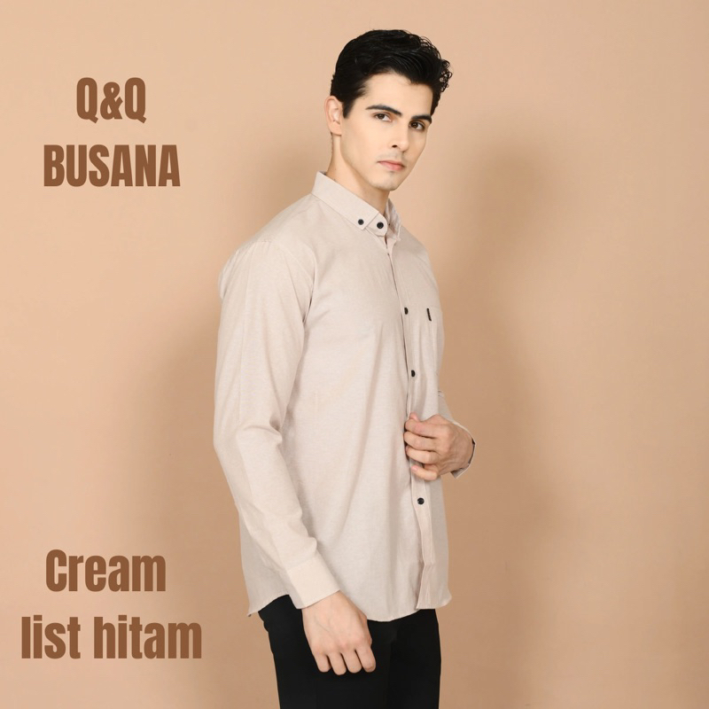 kemeja pria lengan panjang slim fit list Casual garis kombinasi hem baju kemeja fashion cowok