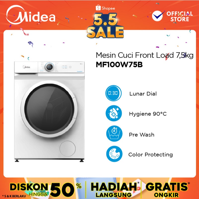 Mesin Cuci Midea Front Loading MF100W75 Kapasitas 7,5 kg