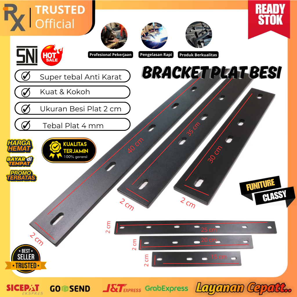 Plat Besi Tebal 4mm Lebar 2cm Bracket Plat Besi Lubang Universal Panjang