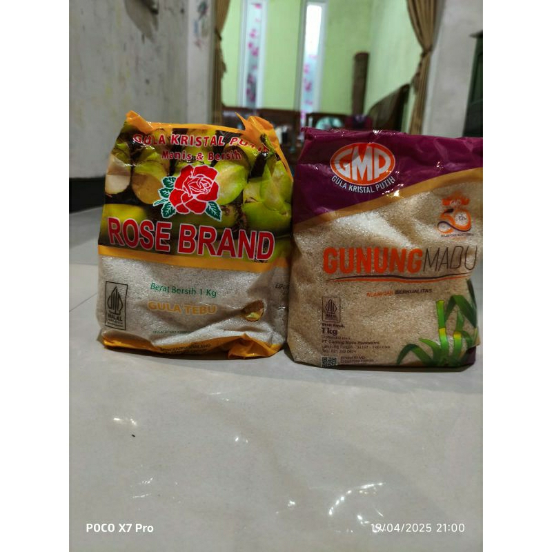 

Gula kemasan 1kg dikirim merk random