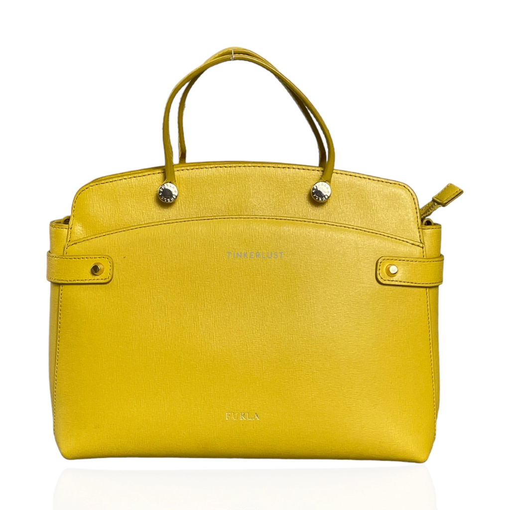 Furla Yellow Leather Piper Top Handle Bag