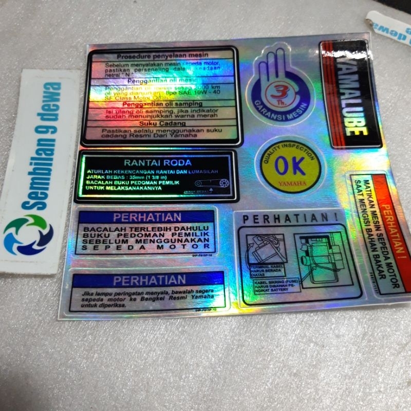 stiker detail pelengkap restorasi yamaha FIZR F1ZR POSWAN bahan hologram