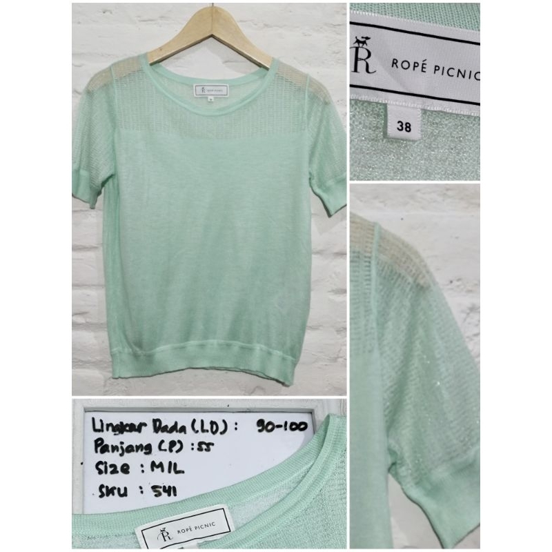ROPE PICNIC RAJUT TERAWANG LENGAN PENDEK KNIT TIPIS HIJAU TOSCA CASUAL WOMEN WEAR SKU 541