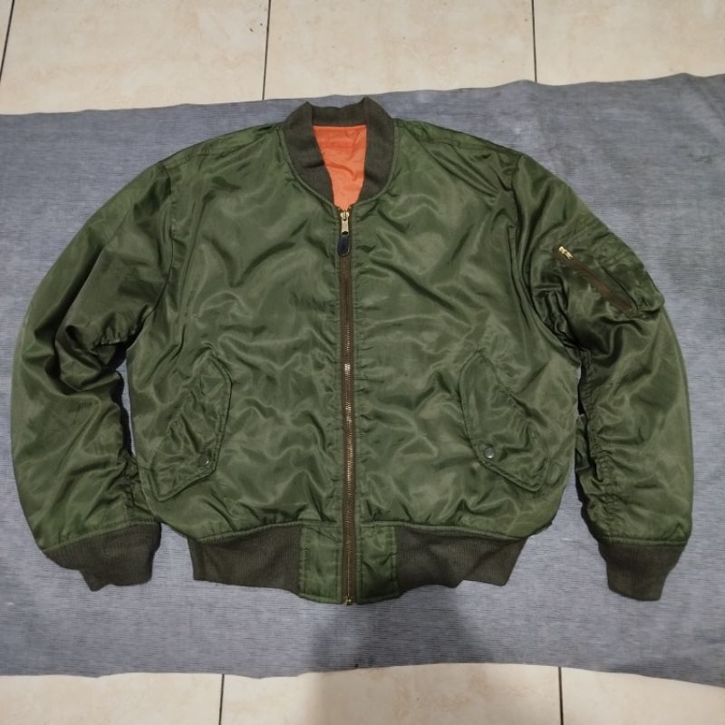 Uniqlo MA-1 Flight Bomber Jacket Olive Green Pilot Army Military