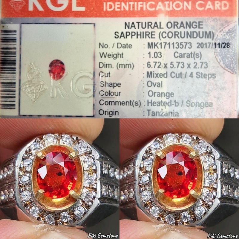 Hot Songea Sapphire Orange Natural Ring Perak Memo KGL Lab