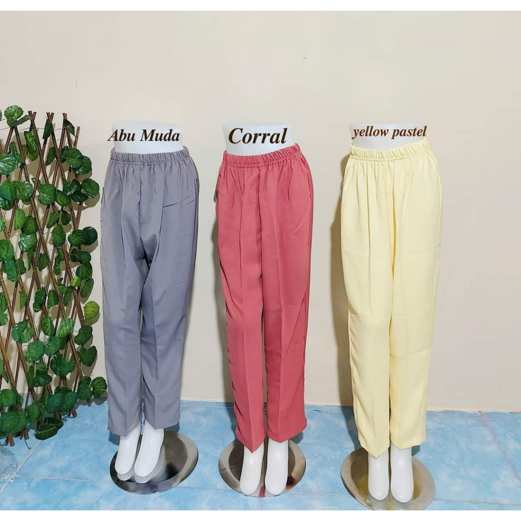 Celana Wanita Pinggang Karet Celana Kerja Wanita Celana Bahan Katun Celana Harian Wanita Terbaru Kai