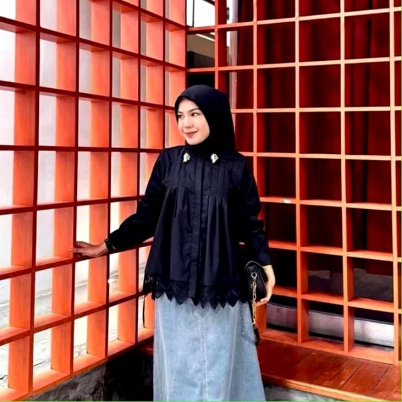 Jema Blouse Basic Renda,  Kemeja Basic Renda, Atasan Blouse Wanita